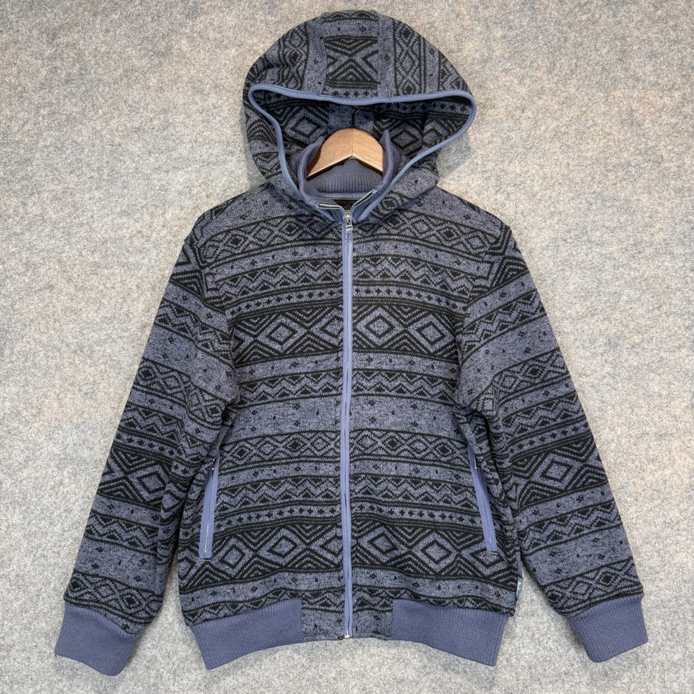 Woolrich Double Knit Fleece Hoodie Mens Small Aztec Geometric Full Zip Western
